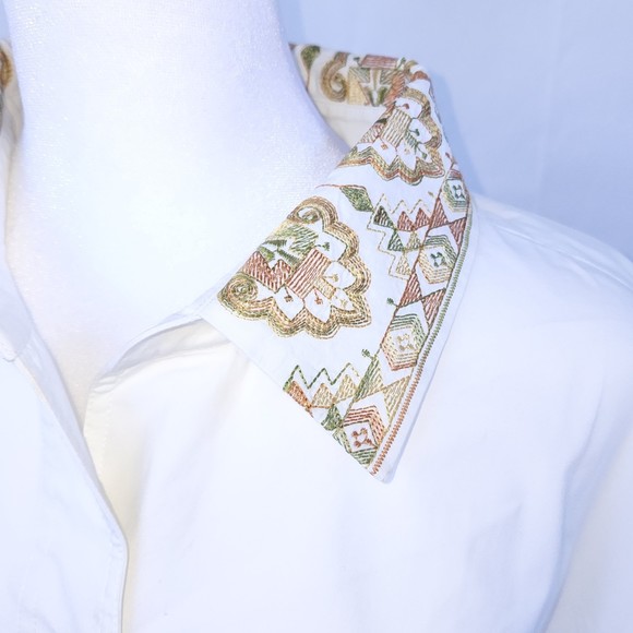 Coldwater Creek Long Sleeve 3/4 Button down cream with embroidered detail (XL) - Picture 2 of 5